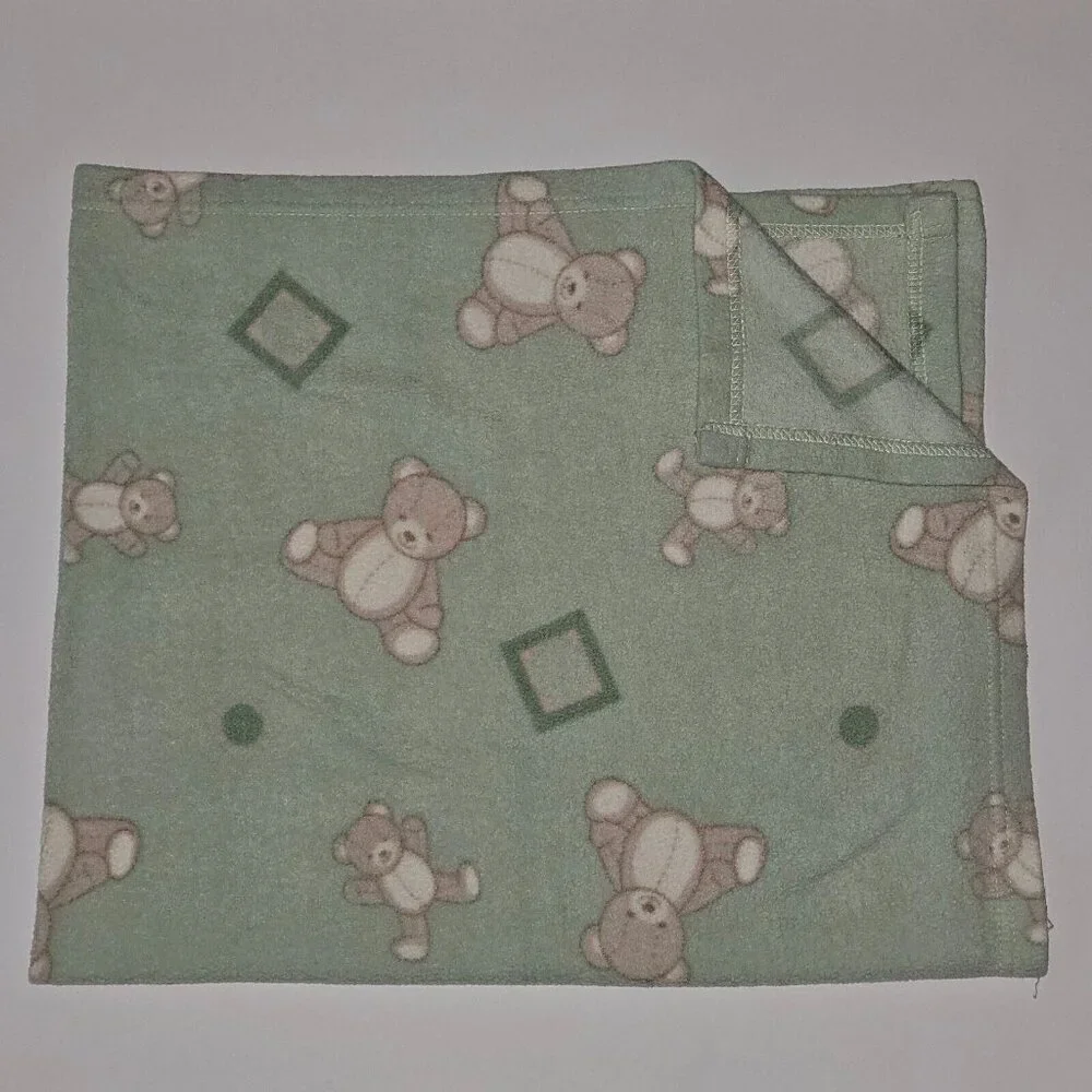 Beansprout Green Brown Teddy Bear Fleece Baby Blanket 30x35